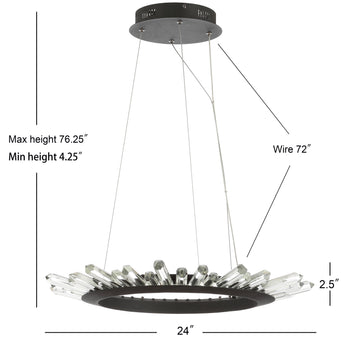 Elsa 24" Adjustable Integrated LED Modern Crystal Pendant - JONATHAN Y